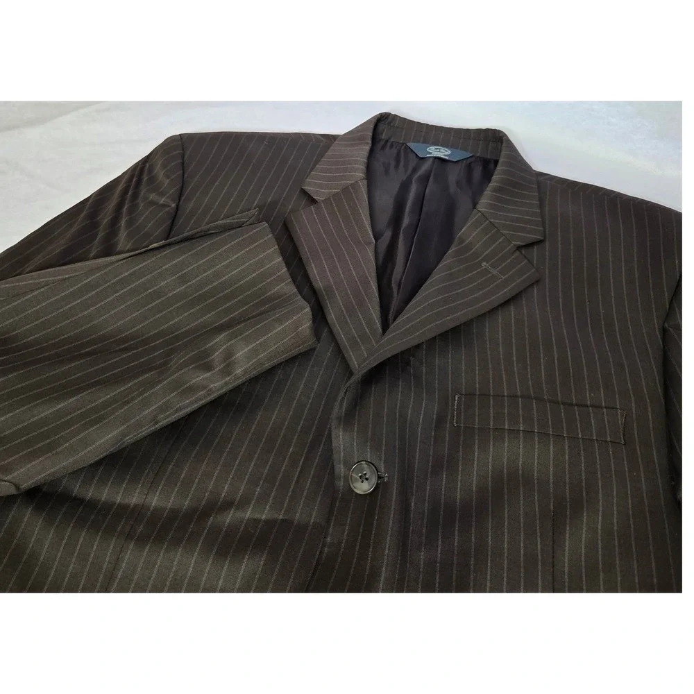 Pronto Uomo Platinum Mens Brown Pinstripe 3 Button Blazer‎ Suit Jacket Excellent